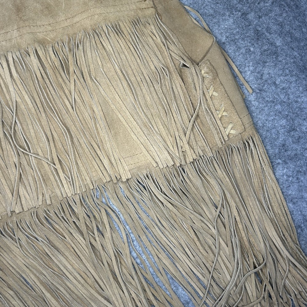 Vtg 70s Women's S Cropped Beige Suede Leather Fringe Vest Handmade - Picture 13 of 13